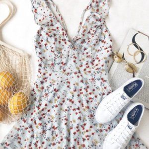 BY THE BOUQ LIGHT BLUE FLORAL PRINT SKATER DRESS